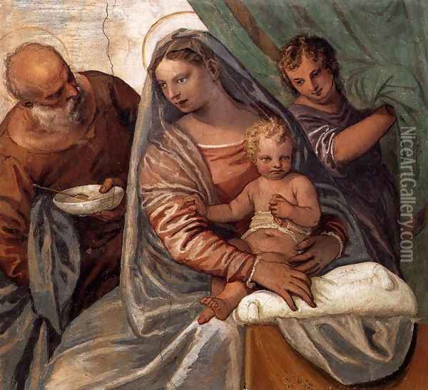 The Holy Family (Madonna della pappa) Oil Painting - Paolo Veronese (Caliari)