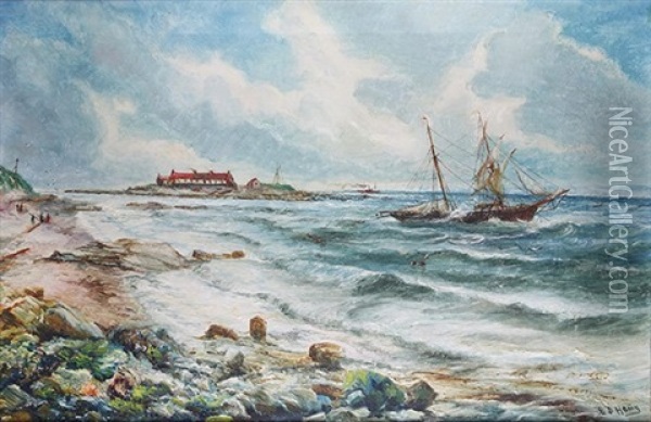 Ship Along A Rocky Shoreline Oil Painting - Bernar Benedict Henry