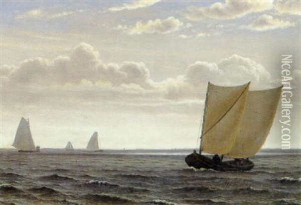 Marine Med Sejskibe Udfor Taarbaek Oil Painting - Vilhelm Peter Karl Kyhn