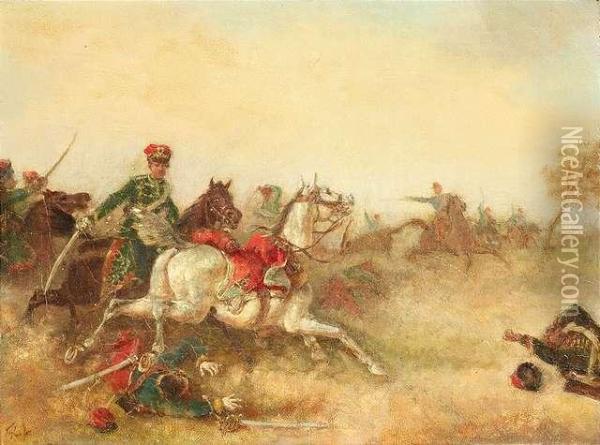 Cavalry In Abattle Oil Painting - Friedrich Kaiser