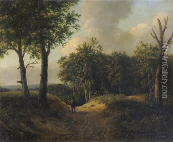 A Traveller On A Woodland Path Oil Painting - Patrick Nasmyth