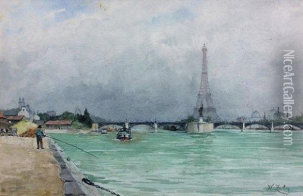Paris, Pecheur Sur La Seine Oil Painting - Jean Henri Zuber