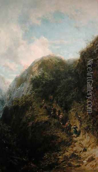 Tourists in the Mountain Oil Painting - Carl Spitzweg