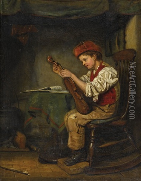 Tuning The Fiddle Oil Painting - John Haynes