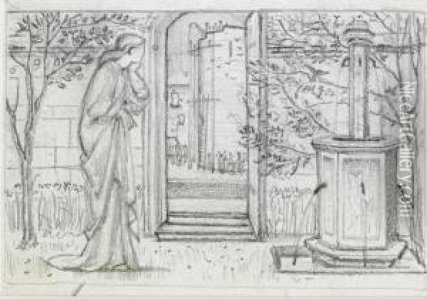 Study For Danae And The Brazen Tower Oil Painting - Sir Edward Coley Burne-Jones