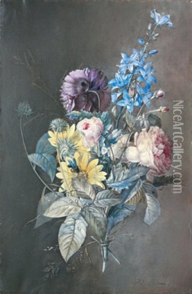 Etude De Fleurs : Bleuets, Marguerite Et Rose Oil Painting - Pierre Joseph Redoute