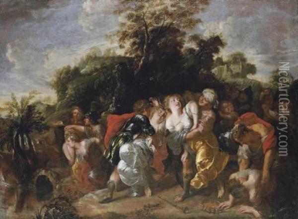 The Abduction Of The Women At The Dance Of Shiloh Oil Painting - Johann Hulsman
