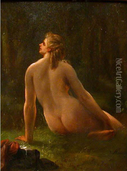 Donna Nuda Seduta Sul Prato Oil Painting - Henry Hanneton