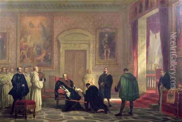 Charles V at the Monastery of San Jeronimo de Yuste, 1856 Oil Painting - Joseph-Nicolas Robert-Fleury