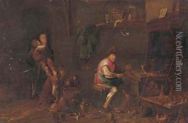 A peasant family in their workshop Oil Painting - David Ryckaert III
