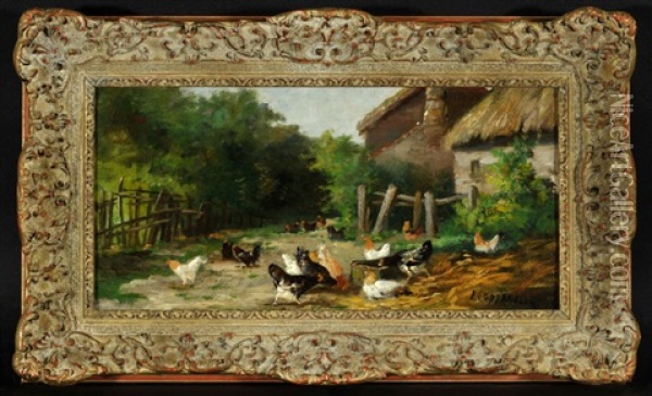 Huhner Im Hinterhof Oil Painting - Edmond Van Coppenolle