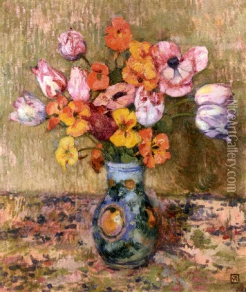 Tulipes Et Capucines Oil Painting - Theo van Rysselberghe