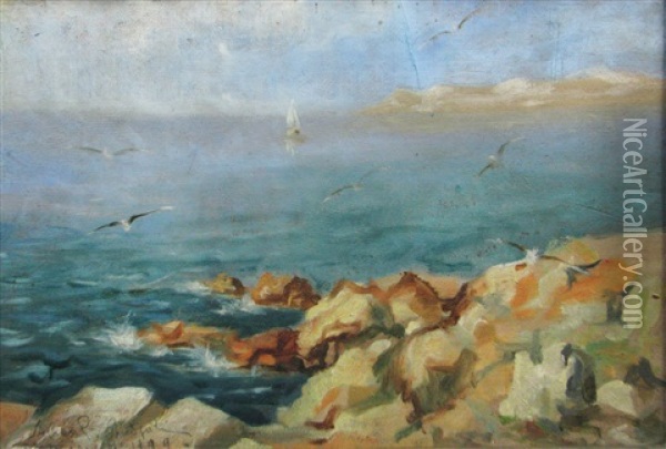 Rocky Shore Oil Painting - Stelian Popescu-Ghimpati