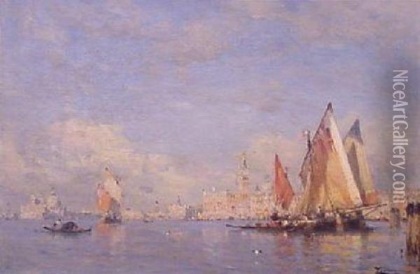 Fishing Boats In The Bacino Venice
Bears Signature (lr), Numbered Oil Painting - Felix Ziem