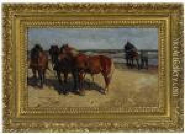 Pferde Am Strand. Oil Painting - Gregor Von Bochmann
