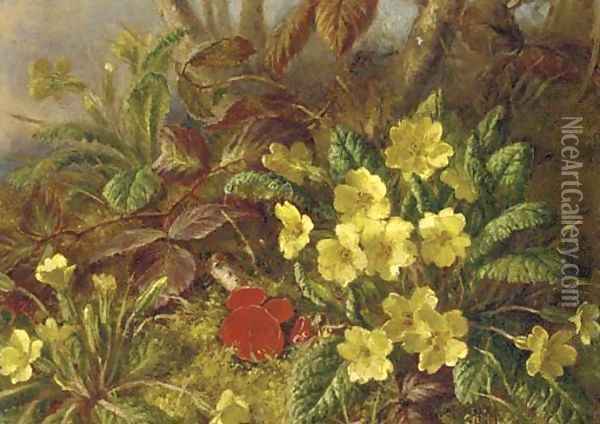 Primroses and brambles Oil Painting - Henry A. Major