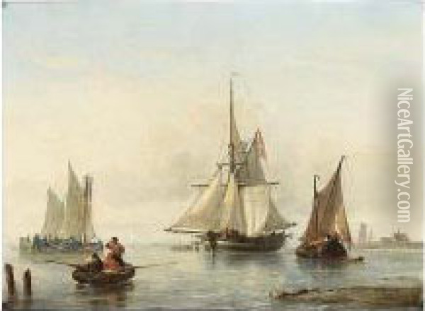 Sailingvessels Near The Coast Oil Painting - George Willem Opdenhoff