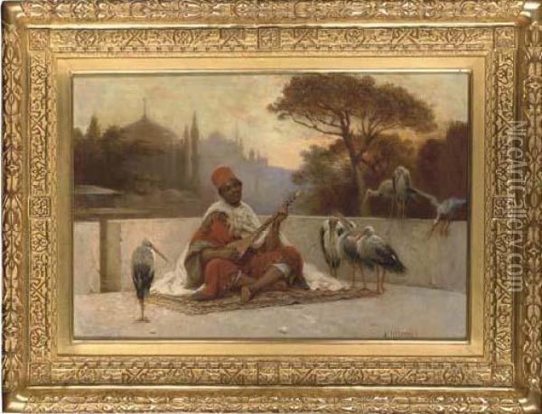 Le Joueur De Musique Oil Painting - Auguste Hadamard