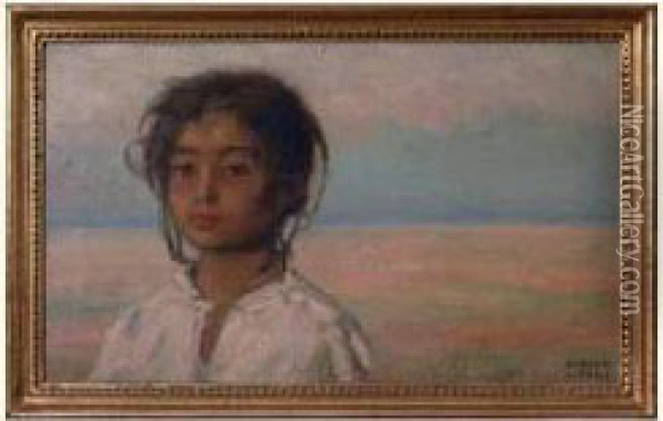 Portrait D'une Tzigane. Oil Painting - Kimon Loghi
