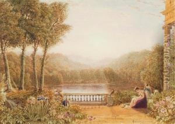 Lady Reading By A Terrace Oil Painting - George Jnr Barrett