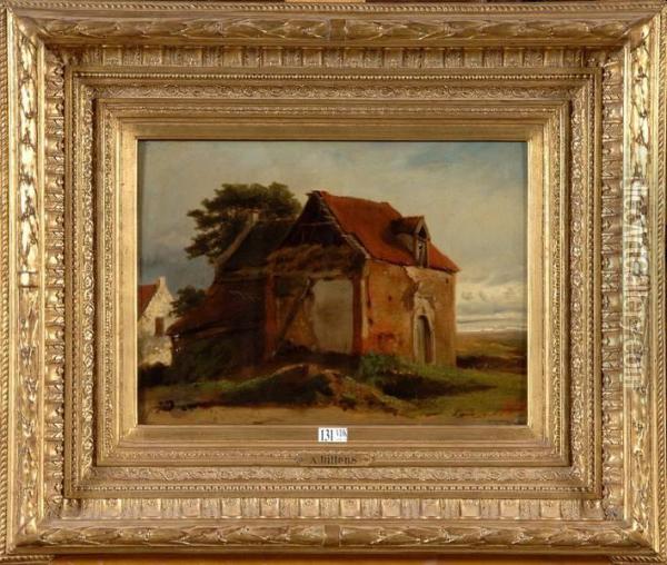 La Vieille Grange Partiellement En Ruines Oil Painting - Adolph Alexander Dillens