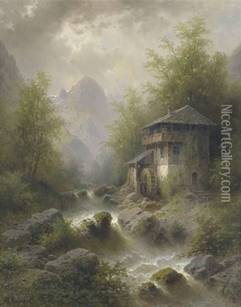 Wildbach Mit Waldmuhle Oil Painting - Albert Rieger