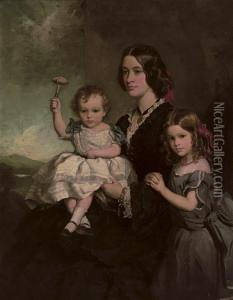 Portrait Of Mrs James Beech, Alice Mary Beech And Rowland John Beech Oil Painting - Sir Francis Grant