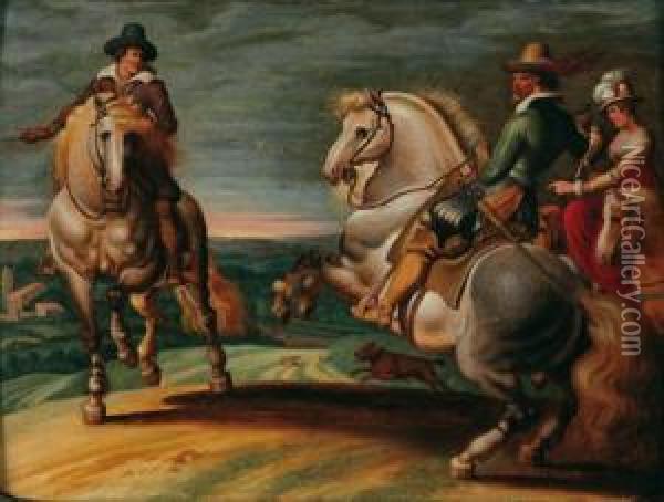 A Paesaggio Con Tre Cavalieri Oil Painting - Gaspar De Crayer