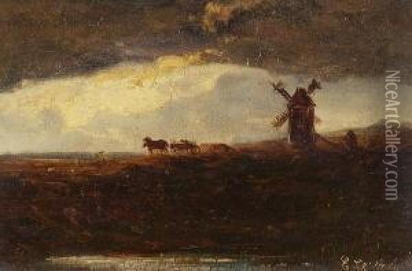 Landschaft Mit Einer
 Windmuhle Oil Painting - Eduard I Schleich