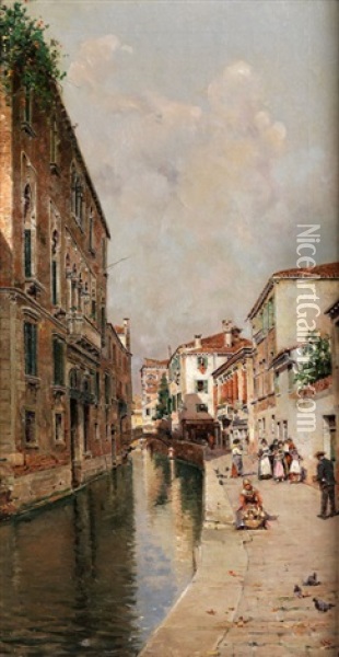 Ansicht In Venedig Oil Painting - Antonio Maria de Reyna Manescau