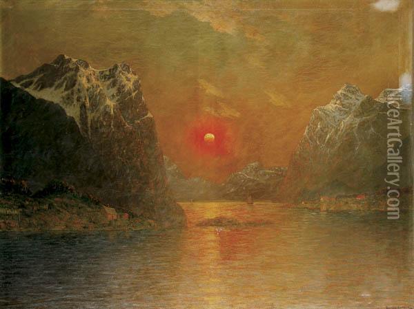 Midnight Sun Norway Oil Painting - Gulbrand Sether
