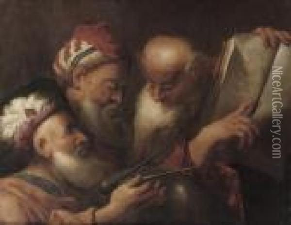 Three Astronomers Oil Painting - Pietro Della Vecchio
