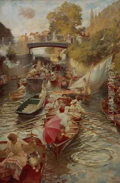Boulter's Lock Sunday Afternoon 1895 Oil Painting - Edward John Gregory