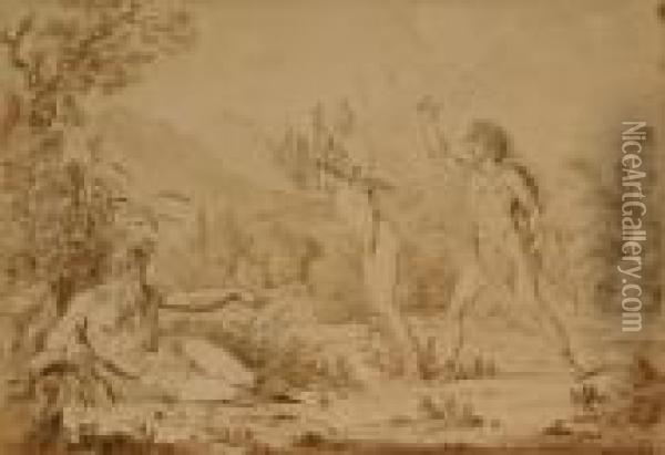 Peneus Saving Daphne From Apollo Oil Painting - Conrad Martin Metz