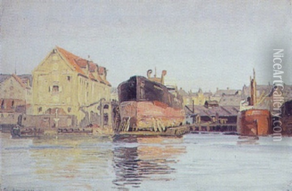 Udsigt Mod Det Gamle B & W Skibsvaerft Pa Christianshavn Oil Painting - Vilhelm Karl Ferdinand Arnesen