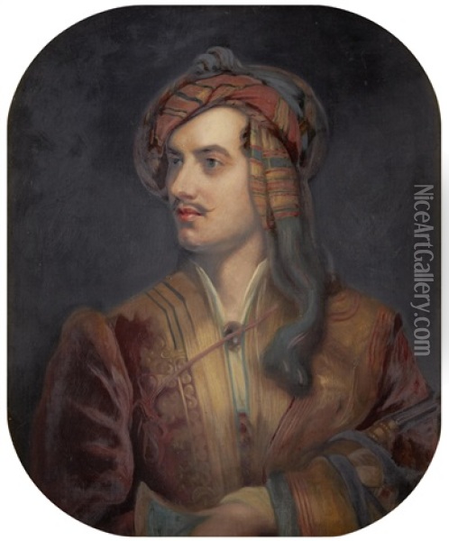 Portrait Of Lord Byron In Albanian Dress Oil Painting - John Lewis Reilly