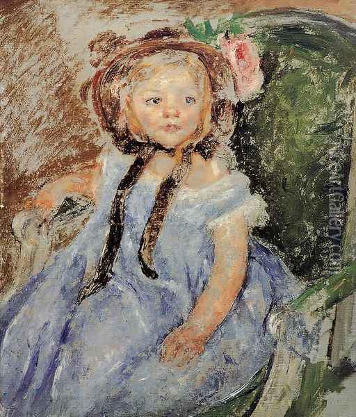 Sara In Dark Bonnet With Right Hand On Arm Of Chair Oil Painting - Mary Cassatt