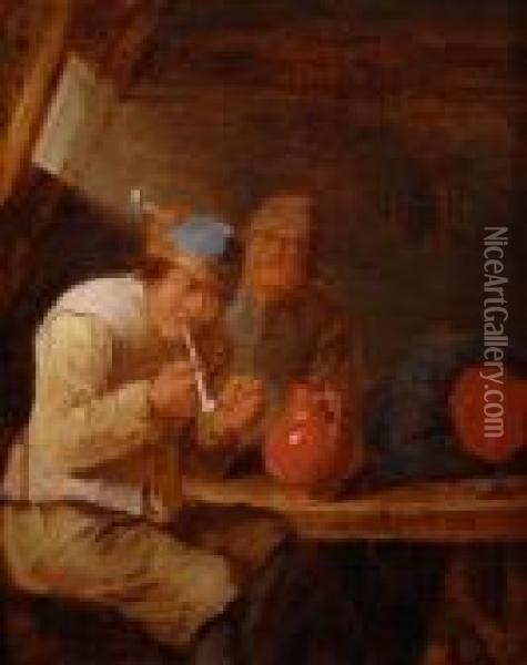 Boors Smoking A Pipe At The Inn Oil Painting - Joos van Craesbeeck