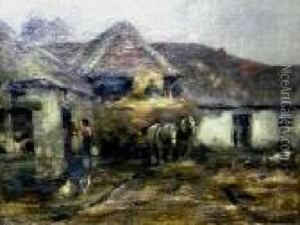 'the Farm Yard'. Oil Painting - William Kennedy