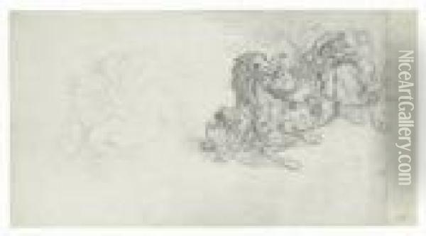 Lionne Attaquant Un Cavalier Renverse Oil Painting - Eugene Delacroix
