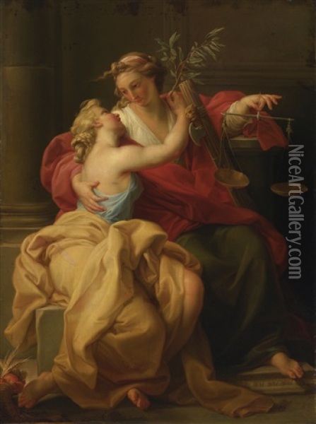 Allegory Of Peace And Justice Oil Painting - Pompeo Girolamo Batoni