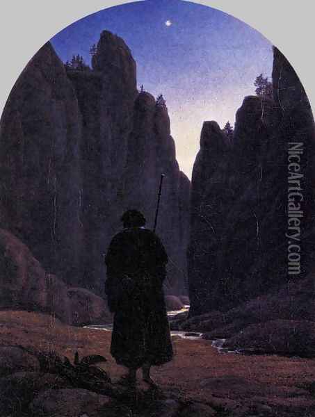 Pilgrim in a Rocky Valley c. 1820 Oil Painting - Carl Gustav Carus
