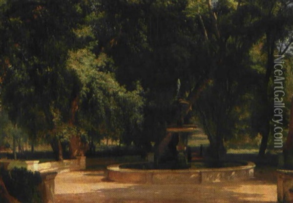 En Romersk Fontaene I Villa Borghese Parken Oil Painting - Edvard Frederik Petersen