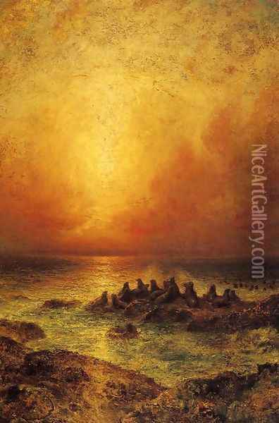 Seal Rocks Oil Painting - Ralph Albert Blakelock