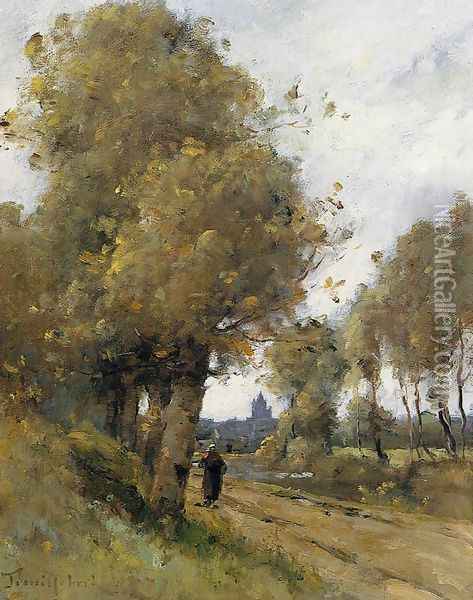 Road By The Side Of The River Morbihan Oil Painting - Paul Trouillebert