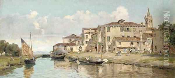 Bragozzi Chioggiotti in the Venetian Lagoon Oil Painting - Antonio Reyna Manescau