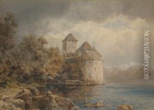 Castle Of Chillon, Lake Of Geneve Oil Painting - Arthur Croft