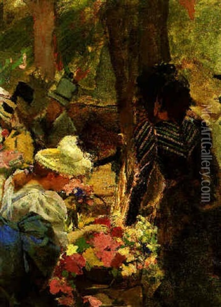 Le Marche Aux Fleurs Oil Painting - Henri Gervex