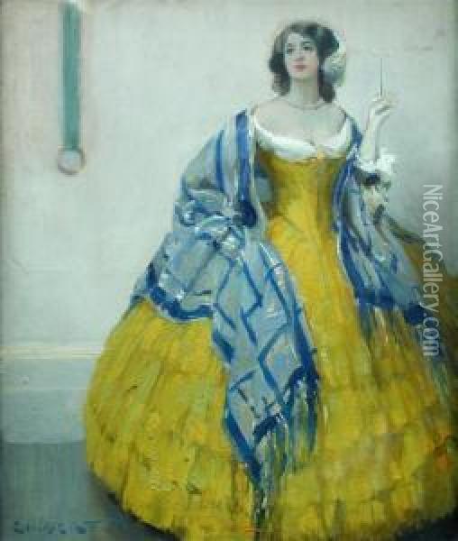Spanish Girl Ina Yellow Dress Oil Painting - Victor-Gabriel Gilbert