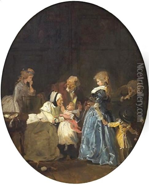 Scene Familiale Oil Painting - Philibert-Louis Debucourt